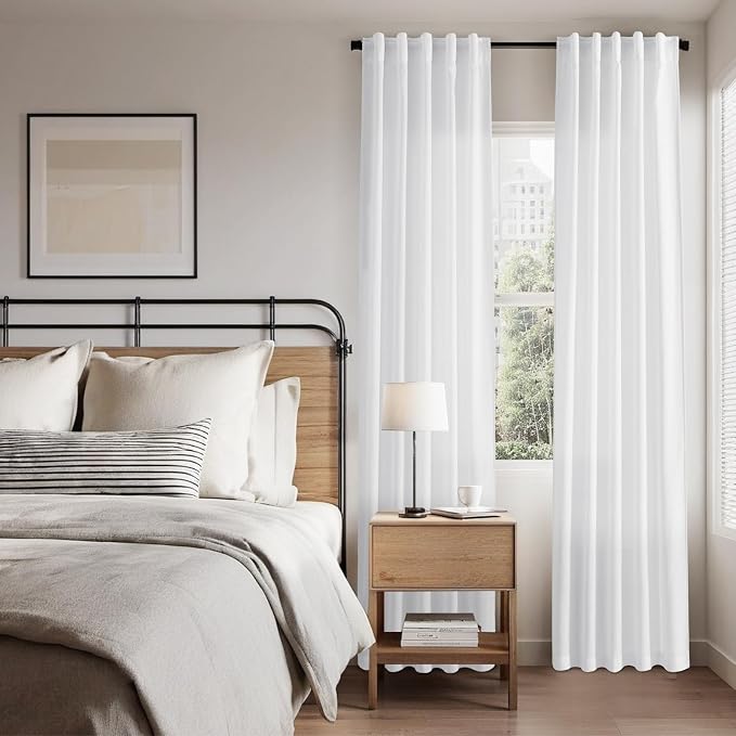 Nanspring White Linen Curtains 80 Inch Length - Image 8