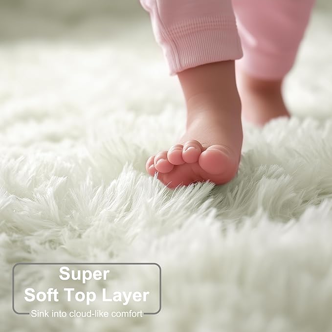 Amdrebio Ivory Area Rugs for Living Room Bedroom, 8x10 Big Large Soft Fluffy - Image 2