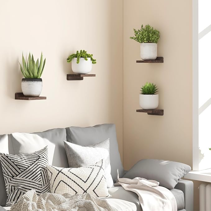 Fixwal Small Shelf for Wall, 5X5 Inches Floating Shelves Set of 4, Rustic Wood - Image 2
