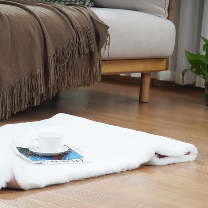 Latepis White Fluffy Rug 2x4 Small Throw Area Accent Rugs Washable Faux Rabbit - Image 8