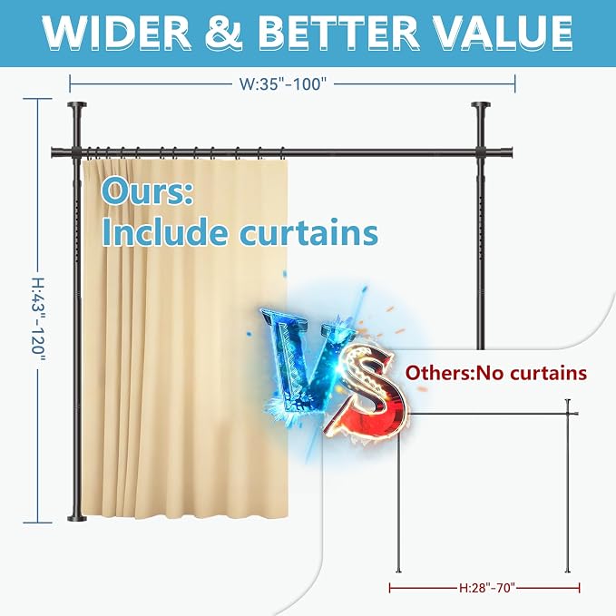 Jilron No-Drill Room Divider Curtain Set: Includes 106" W x 84" L Beige Curtain - Image 3