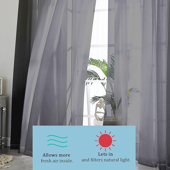 OWENIE Black Sheer Curtains, Sheer Curtains 63 inch Length 2 Panels Set - Image 7