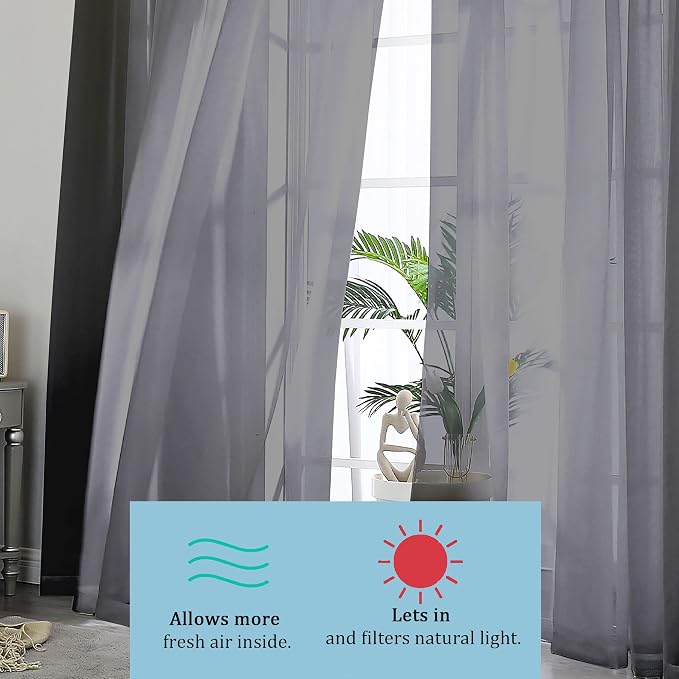 OWENIE Short Sheer Curtains 24 Inches Long 2 Panels - Image 3