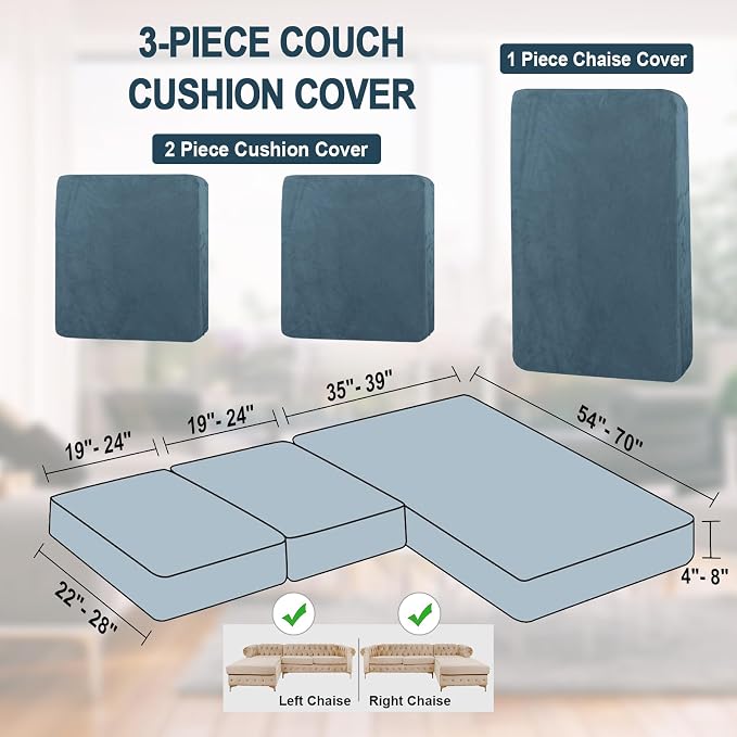 NAISI Sectional Couch Cover 3 Pieces Velvet Separate Couch Cushion Covers L - Image 6
