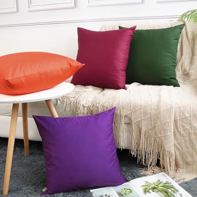 4-Pack 100% Cotton Comfortable Solid Decorative Throw Pillow Case, Thmyo Square - Image 3