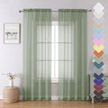 Lecloud Sage Green Sheer Curtains 84 Inches Long 2 Panels Set, Solid Voile by Lecloud