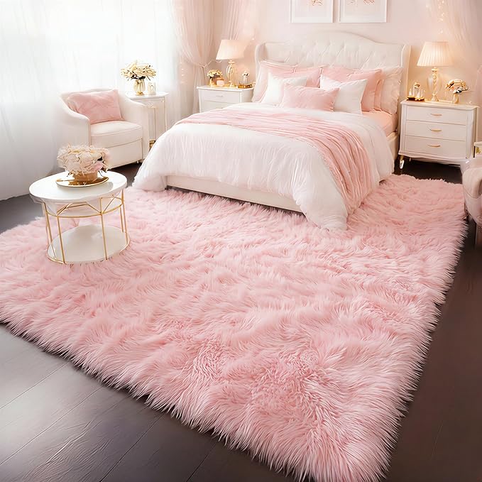 Amdrebio Pink Area Rugs 8x10 for Living Room, Large Fluffy Shag Rug for Bedroom by Amdrebio