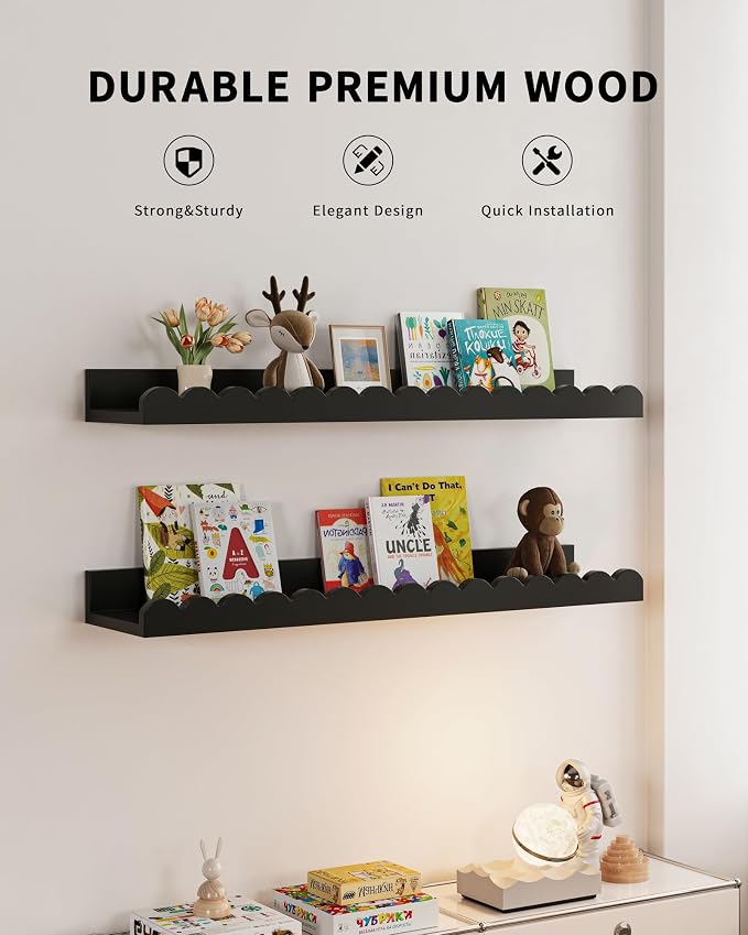 Shario Nursery Book Shelves, Scalloped Shelves, Wall Book Shelves - Image 2