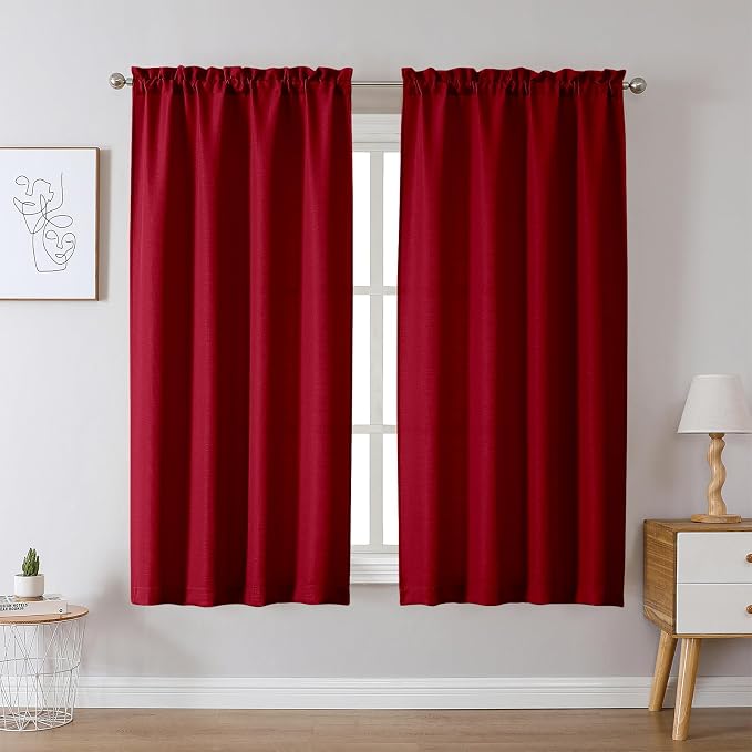 Chyhomenyc Christmas Red Curtains 72 Inch Length 2 Panels Set, Faux Linen by Chyhomenyc