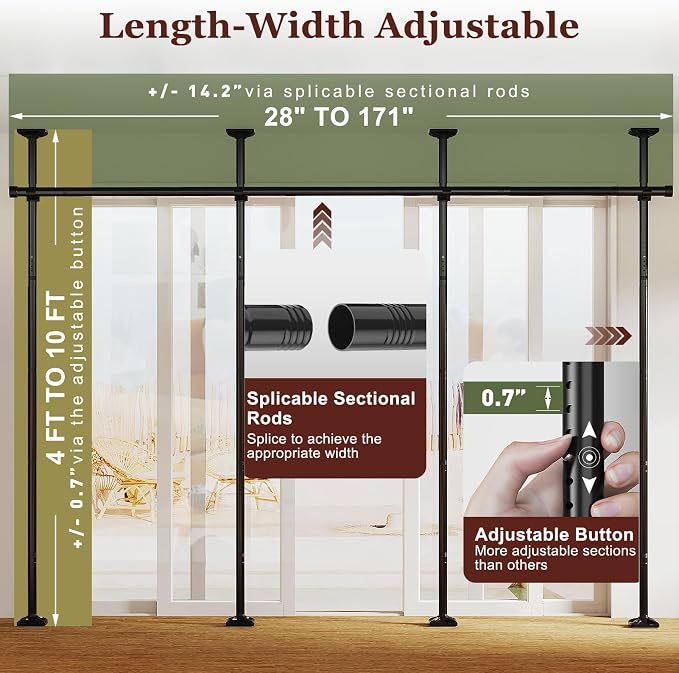 Goovilla Room Divider for Room Separation, Tension Curtain Rods No Drilling - Image 2