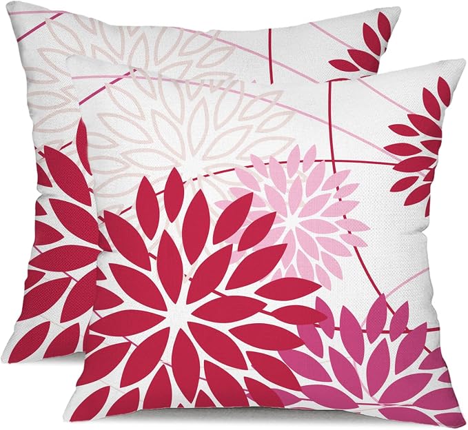 DFXSZ Shades of Pink Floral Pillow Covers 18x18 Set of 2 Outdoor Waterproof by DFXSZ