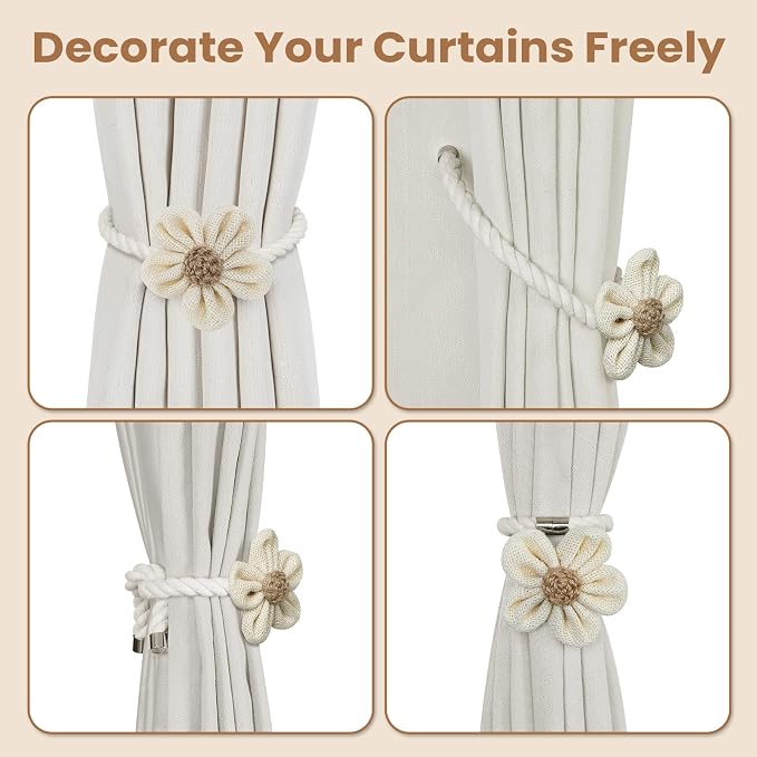 KLOGTSIND Magnetic Curtain Tiebacks, 4 Pack Flower Curtain Holdbacks - Image 4