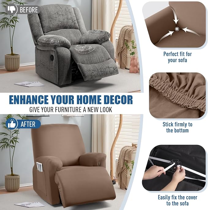 TAOCOCO Stretch Recliner Chair Covers 3-Pieces Solid Furniture Covers Recliner - Image 5