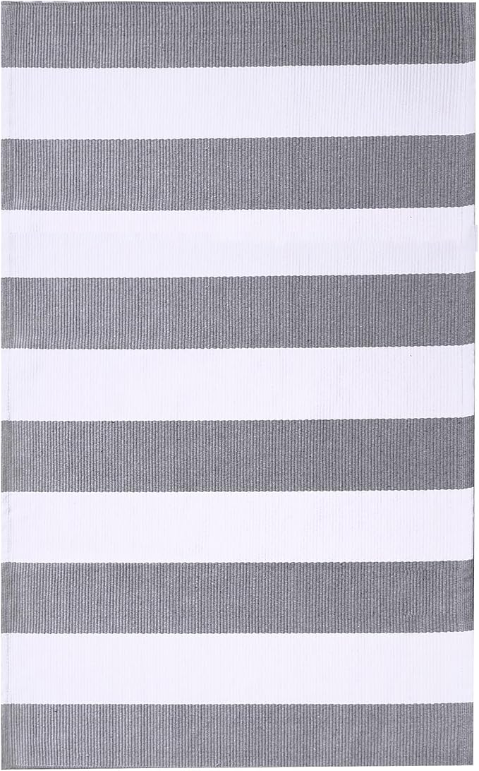 IOHOUZE Grey White Striped Rug -3X5 Front Door Mats Outdoor, Washable Rug - Image 8