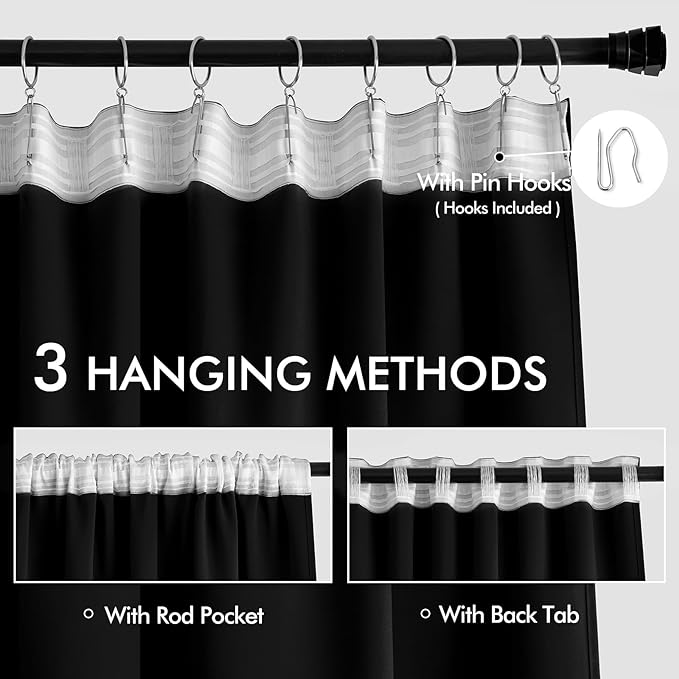MIULEE Black Back Tab Blackout Curtains 104 Inch Length 2 Panels Set - Image 3