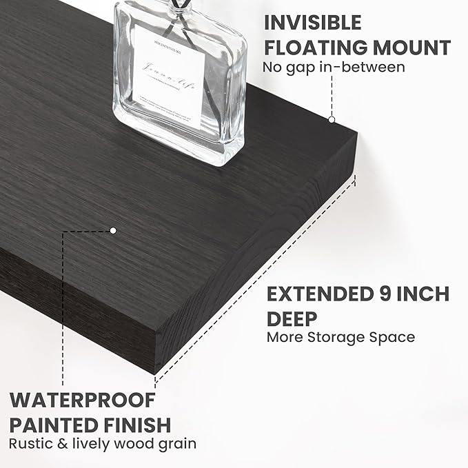 Solid Wood Floating Shelves For Wall, 55”W x 9”D x 1.56”H Large Wall Shelves - Image 5