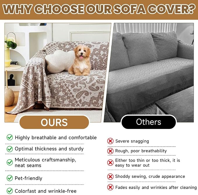ROOMLIFE Brown Couch Covers for Sofa, Sofa Covers Washable Non Slip Furniture - Image 7
