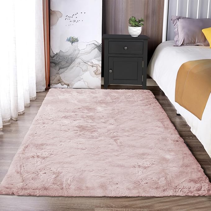 Latepis Fluffy Pink Carpet 3x5 Fuzzy Shag Rug Machine Washable Area Rugs by Latepis
