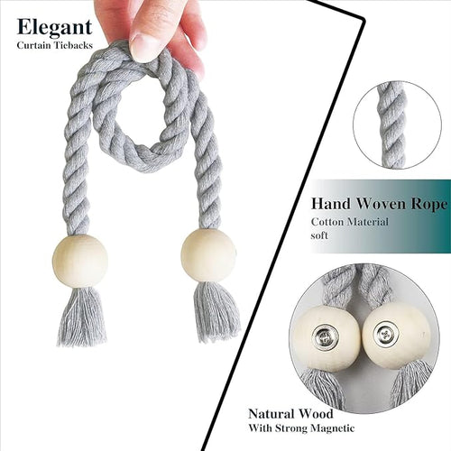 2 Pack Magnetic Curtain Tiebacks Cotton Hand Woven Tie Back Decorative Rope - Image 2