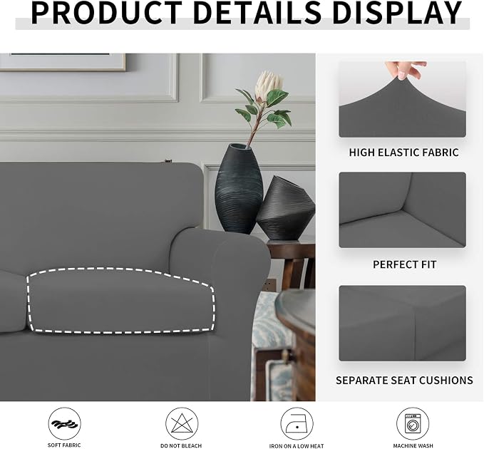 Easy-Going Oversized 3 Pieces Stretch Fleece Soft Loveseat Couch Cover - Image 6
