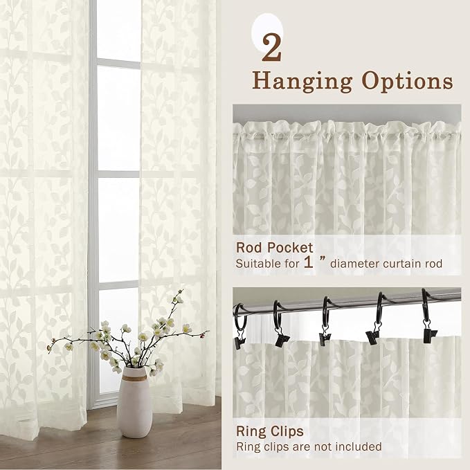 Chyhomenyc Extra Long Ivory Sheer Curtains 108 Inch Length 2 Panels Set - Image 5