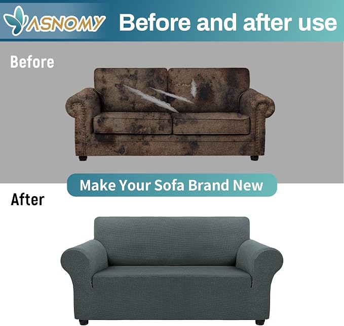 Asnomy Sofa Covers for 2 Cushion Couch Stretch loveseat Covers Slipcovers - Image 6