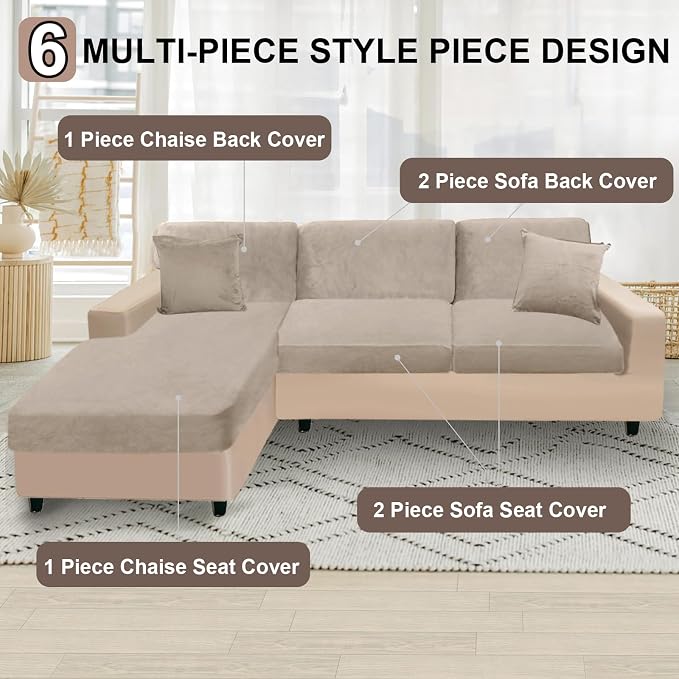 NAISI Sectional Couch Covers 6 Pieces Velvet Couch Cushion Covers L Shape Soft - Image 5