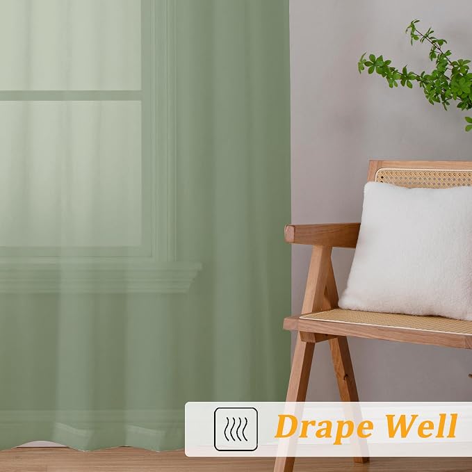 Gwine Sage Green Sheer Curtains 84 Inches Long 2 Panels Set - Image 6