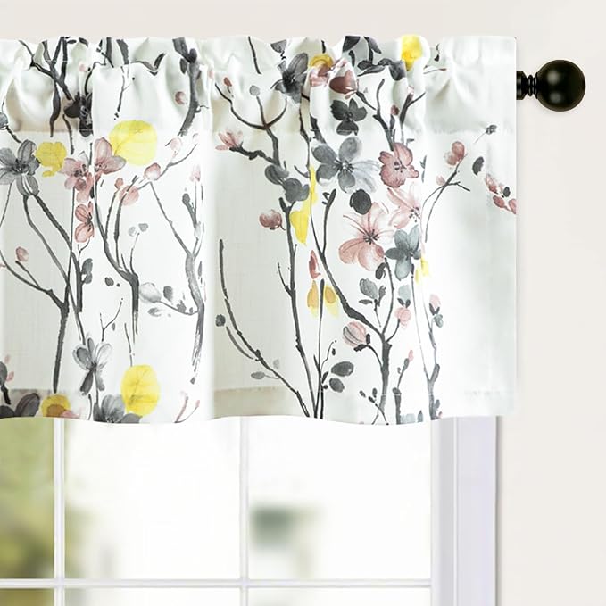 Leeva Kitchen Decorative Curtain Valance, Floral Print Linen Look Window by Leeva