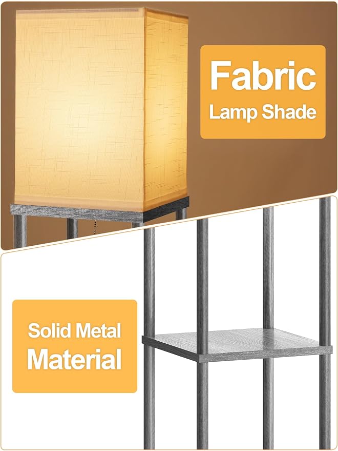 Floor Lamp with Shelves for Living Room, Shelf Floor Lamp with 3 CCT LED Bulb - Image 4