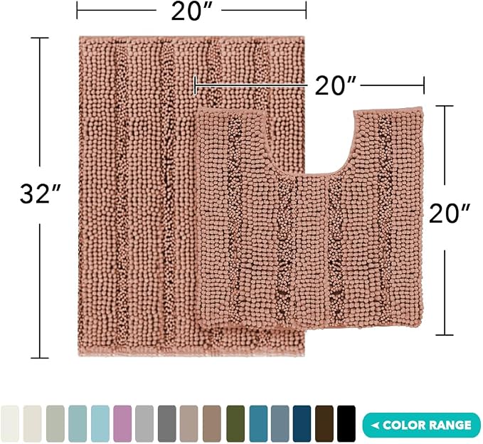 Turquoize Chenille Bathroom Rugs Non-Slip Bath Mats - Image 2