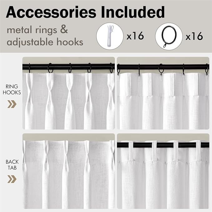 MIULEE Pinch Pleated White Thick Linen Curtains 90 Inches Long 2 Panels - Image 8