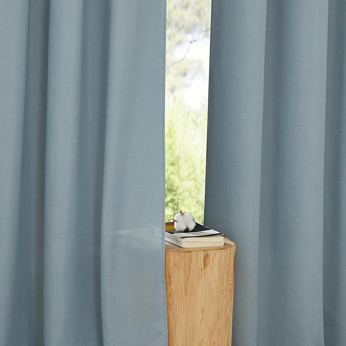 NICETOWN Linen Stone Blue Window Curtains 84 inches Long, Grommet Thick Linen - Image 3
