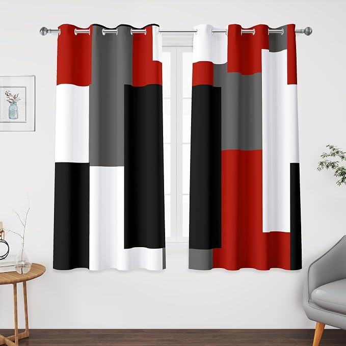 Tyrot Red Black 100% Blackout Curtains 45 inch Length 2 Panels Set White Grey by TyrotHomeDecor