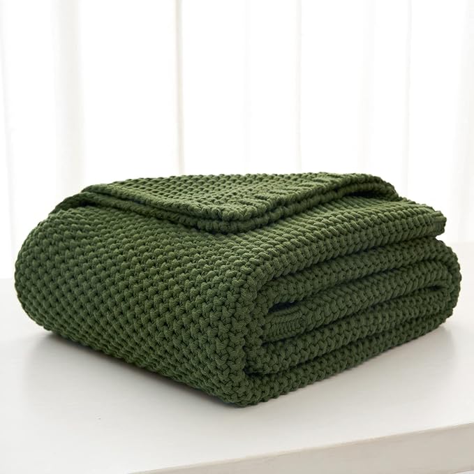 Longhui bedding Chunky Cable Knit Throw Blanket Lightweight Olive Green 100% - Image 3