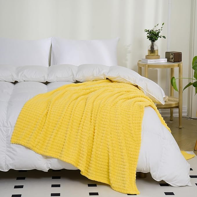 Puncuntex Flannel Fleece Throw Blanket Bright Yellow 60"×80", Super Soft Plush - Image 4