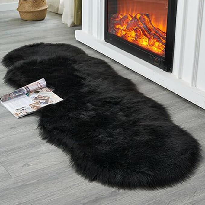 Faux Fur Rug Runner 2x6 ft Black - Image 4