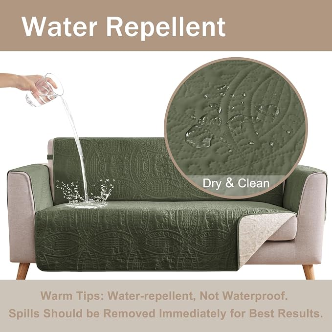 Olive Green Quilted Couch Cover - Image 3