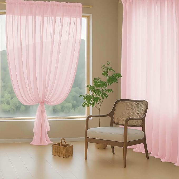 Blush Pink Sheer Curtains 90 Inches Long 2 Panels, Light Filtering Solid Sheer - Image 8