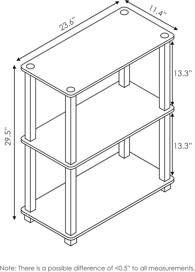 Furinno TURN-S-TUBE Storage Shelves, 3-Tier Book Shelf, Corner Shelf, Toolless - Image 3
