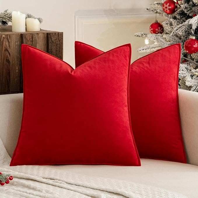 MIULEE Bright Red Velvet Throw Pillow Covers 18x18 Soft Decorative Solid Square by MIULEE