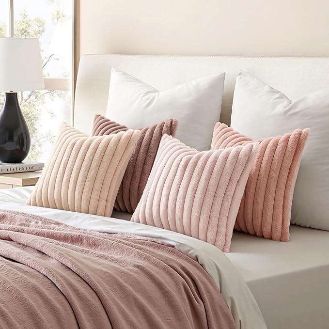MIULEE Faux Fur Plush Decorative Throw Pillow Covers 18x18 Set of 4, - Image 5