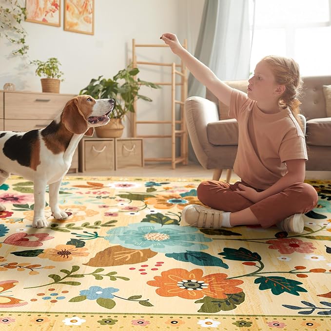 RELEANY Floral Nursery 6ft Area Rugs Washable Print Boho Cute Carpet Non Slip - Image 6