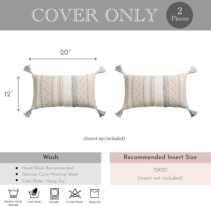 BlissBlush Decorative Lumbar Throw Pillow Covers 12x20 Combo Set of 2 Gray - Image 5