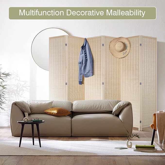 FDW Room Divider Bamboo Room Divider Wall Folding Privacy Wall Divider Wood - Image 2