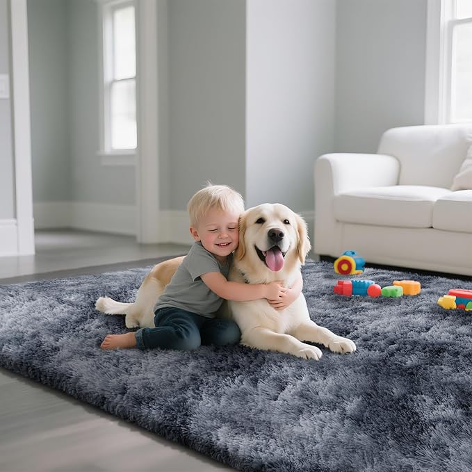 Fluffy Rug Shaggy Area Rug, Mottling Dark Grey 2x4 Area Rugs - Image 4
