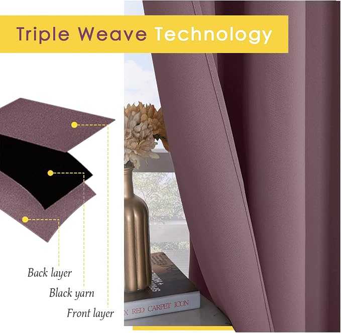 NICETOWN Dry Rose Blackout Shack Curtains Noise Reducing, Thermal Insulated and - Image 4