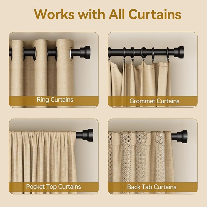 YaFex Curtain Rods 2 Pack 32-118 Inch, Heavy Duty 1 Inch Curtain Rod, Modern - Image 5