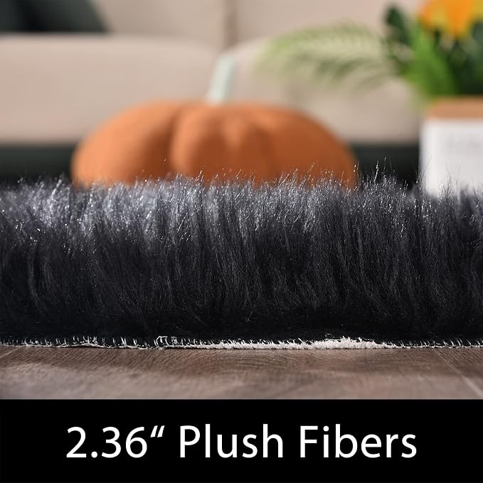 Latepis Black Runner Rugs 2x6 Faux Sheepskin Fur Rug - Image 6
