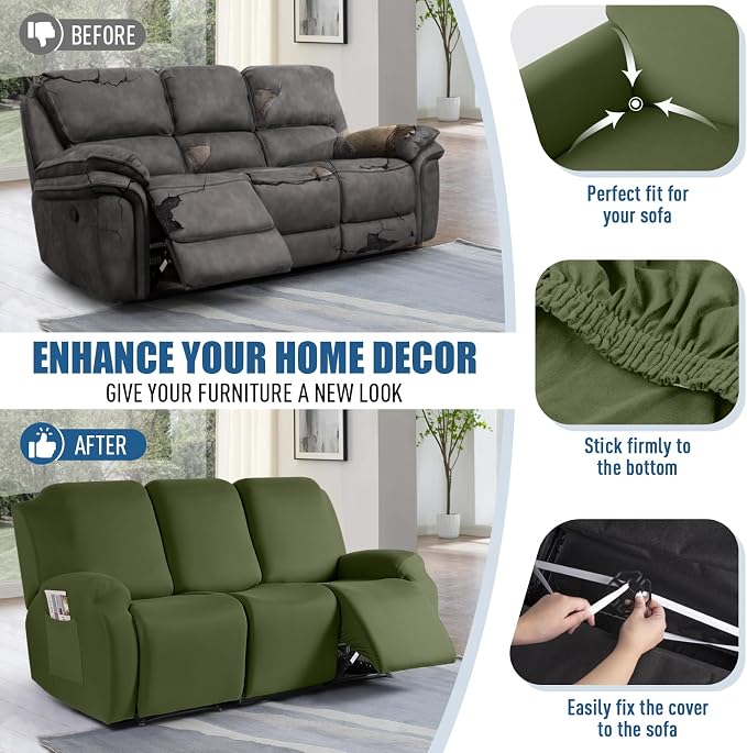 TAOCOCO Recliner Couch Covers 3 Pieces, Stretch Sofa Covers - Image 5